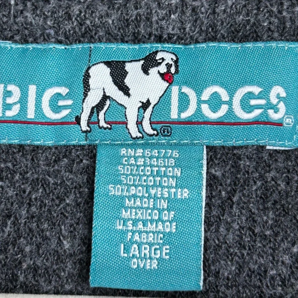 VTG Big Dogs Mens L Over‎ Charcoal Heather 1/4 Zip Pullover Sweatshirt Dog Logo